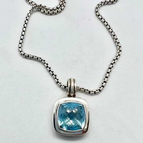 David Yurman Albion 14mm Blue Topaz Pendant Enhancer - Picture 8 of 15